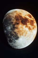Fototapeta premium A clear view of the moon's surface on a black background, ideal for uses such as astronomy or space-themed designs