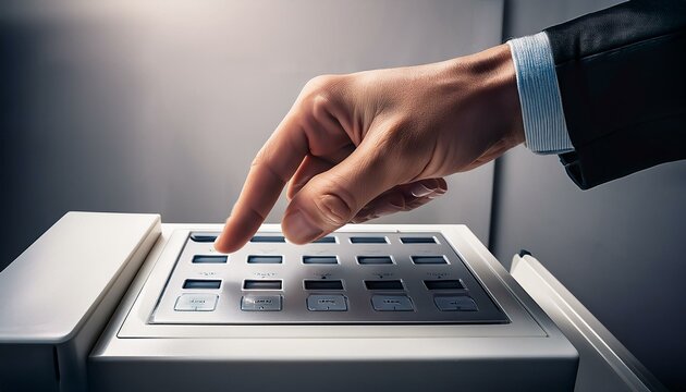 Generated image  A close-up of a hand pressing a button on a voting machine