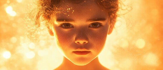 portrait of a young girl with intense gaze in golden light