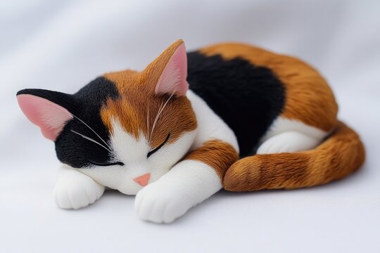 A domestic cat is relaxed and resting on a white surface