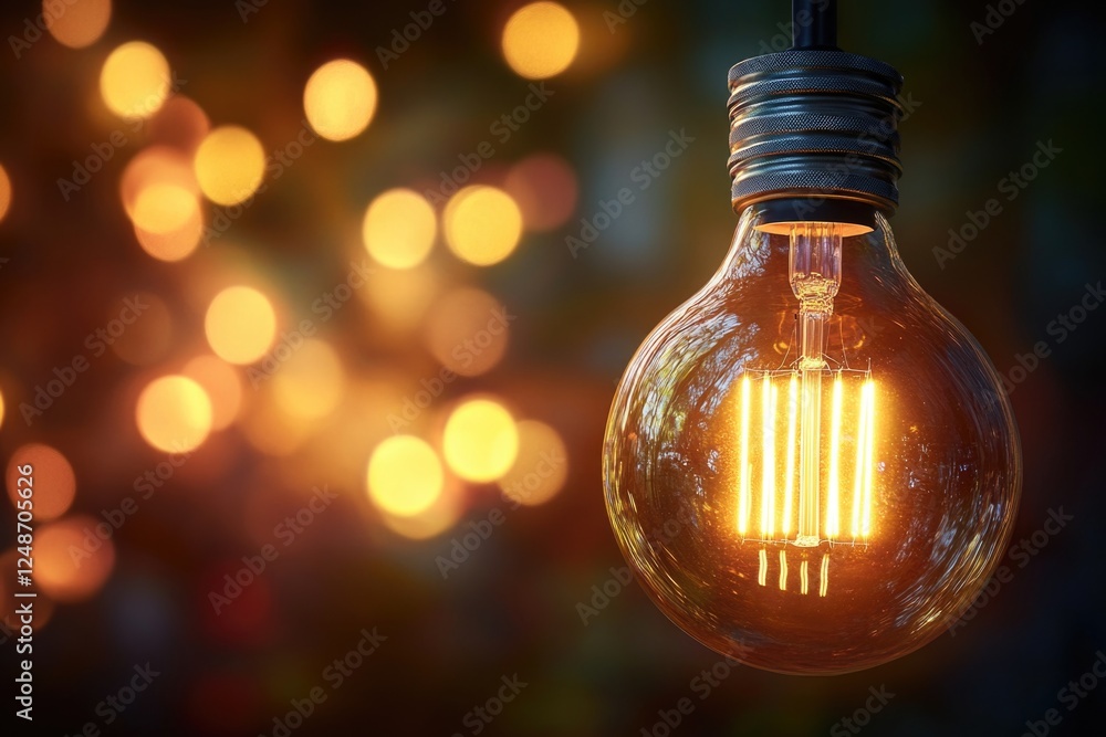 Poster close-up view of a light bulb on a string, suitable for various applications