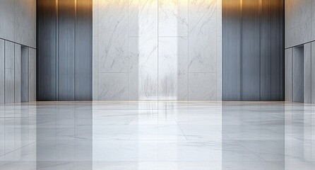 Obraz premium Modern Minimalistic Interior with Polished Marble Floor and Brushed Metal Walls