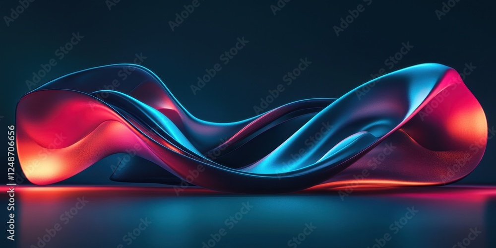 Poster abstract neon waves: dynamic red and blue 3d render of fluid forms in dark space