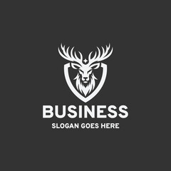 Strong deer head logo design vector illustration in black and white style on a black background