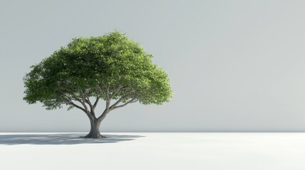 Obraz premium A solitary green tree stands against a minimalistic background, symbolizing nature's beauty and tranquility.