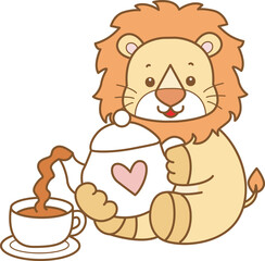 Cute Lion vector icon. Funny baby Lion animal series stock illustration. life of fluffy Lion designs.