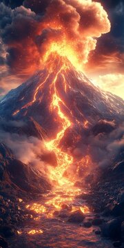 Volc&aacute;n en erupci&oacute;n con explosiones de lava., 