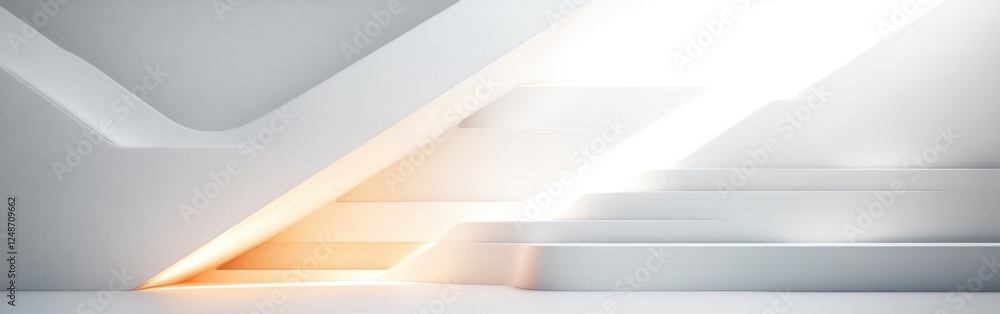 Poster abstract geometric shapes in white tones with dynamic diagonal lines and soft lighting