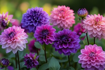 Obraz premium Dahlia flowers bloom in vibrant colors at a garden during late spring