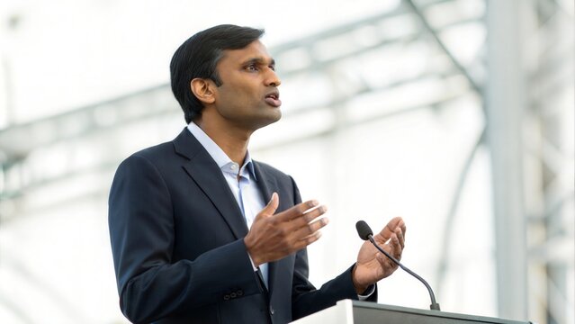 Indian Business Leader Delivering Keynote Speech	
