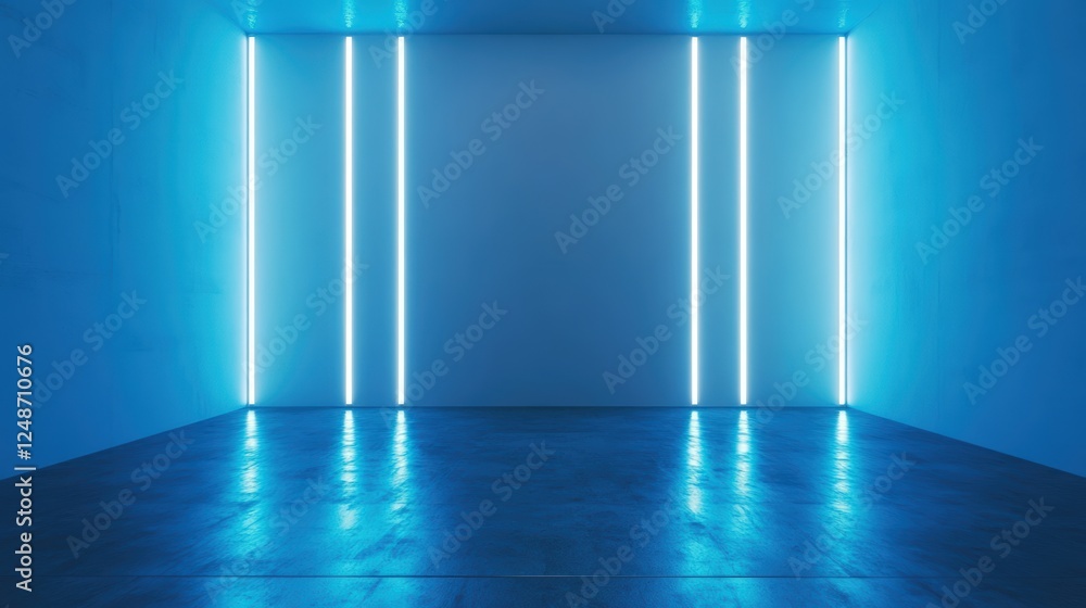 Poster minimalist glowing blue wall background with illuminated lines showcasing modern design and a serene