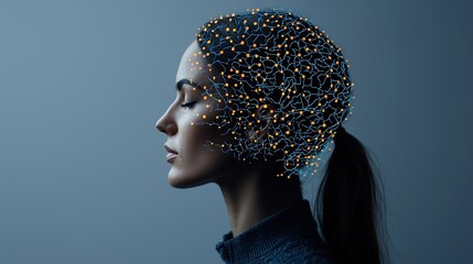 Holographic Human Head: Glowing Neural Pathways