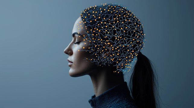 Holographic Human Head: Glowing Neural Pathways
