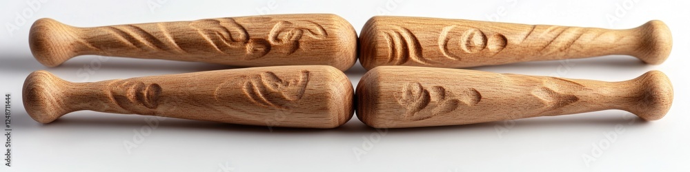 Poster a collection of three wooden handles placed on a clean white surface for display or use