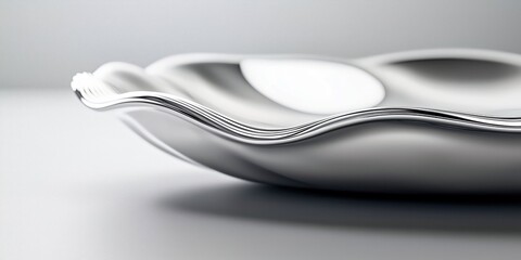 Abstract wavy edge of a silver dish, fine reflective metallic surface