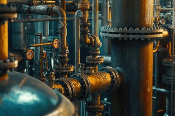 A collection of pipes and valves installed in a building
