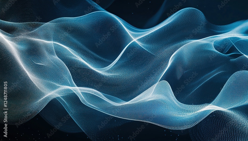 Aufkleber abstract blue particle waves flowing seamlessly, creating a digital art background