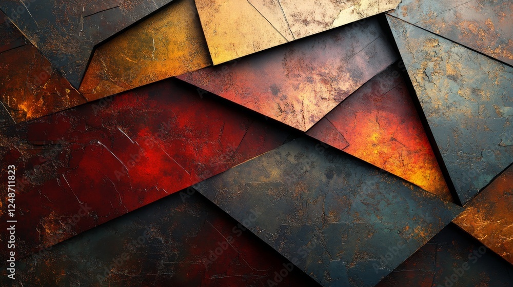 Poster abstract arrangement of rough textured angular metallic plates