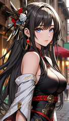 beautiful young anime girl in beautiful red dress outfit