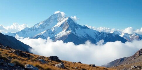 Rolling white clouds across the summit of Longs Peak, Colorado, scenery