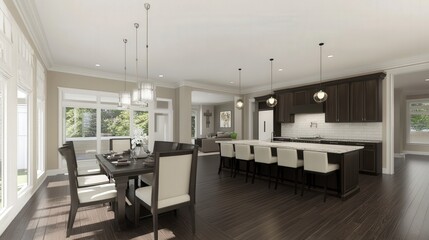 Fototapeta premium Stunning Open Concept Home Design with Elegant Dining and Kitchen