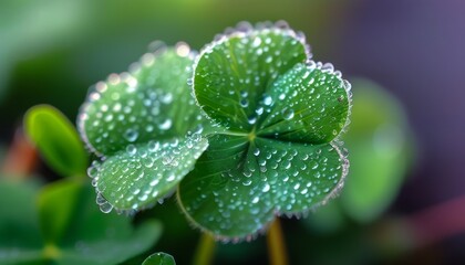 Misty Morning Dew on Clover Leaves