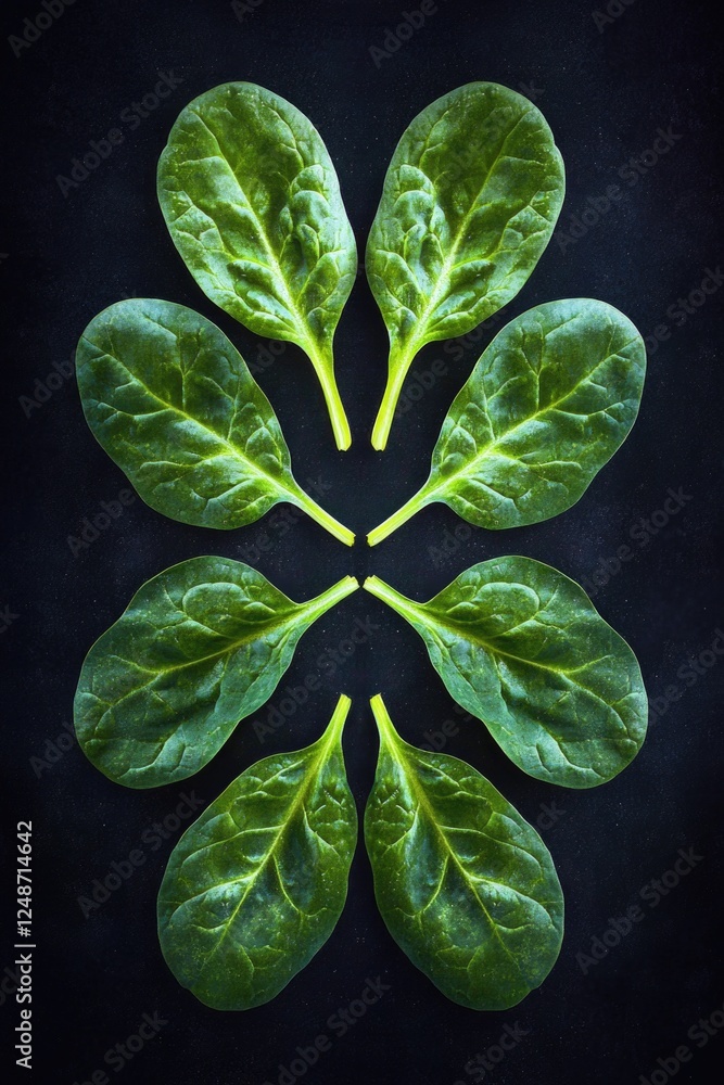 Poster a collection of spinach leaves arranged in a circular pattern