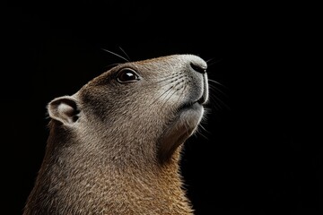 A close-up of a brown animal against a dark black background