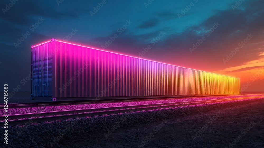 Poster shipping container transport via rail networks representing intermodal freight solutions