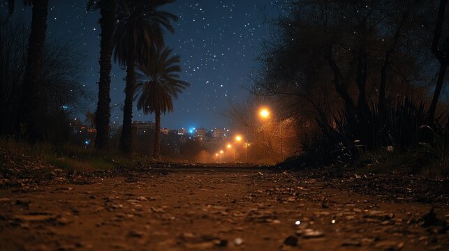 Night Road under Starry Sky