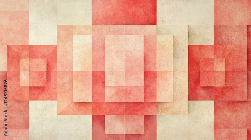 Poster abstract geometric pattern with squares and faded red colors