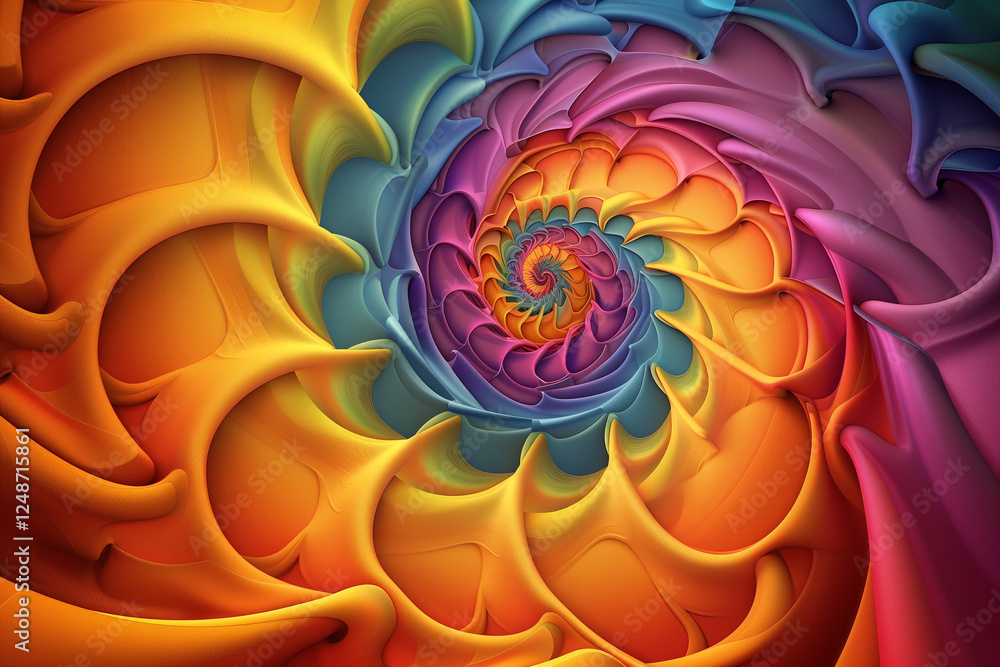 Aufkleber Fractal pattern of repeating spirals, each segment transitioning from one color to the next, creating a captivating and hypnotic visual rhythm.