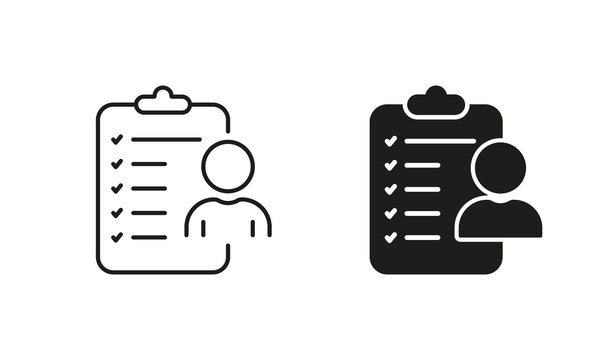 CV Letter Form Pictogram. Employment Paper, Interview Candidate Symbol. Resume Document Line and Silhouette Icon Set. Profile Information. Editable Stroke. Isolated Vector Illustration