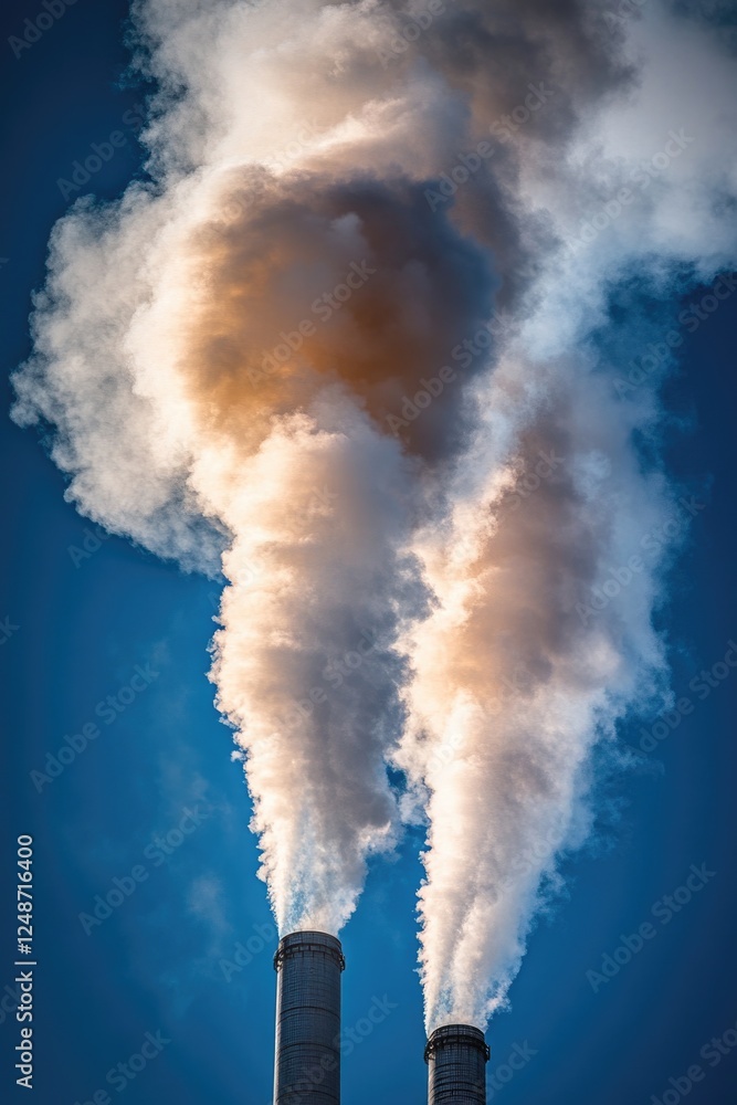 Canvas Prints Smoke rising from industrial smoke stacks against a cloudy sky