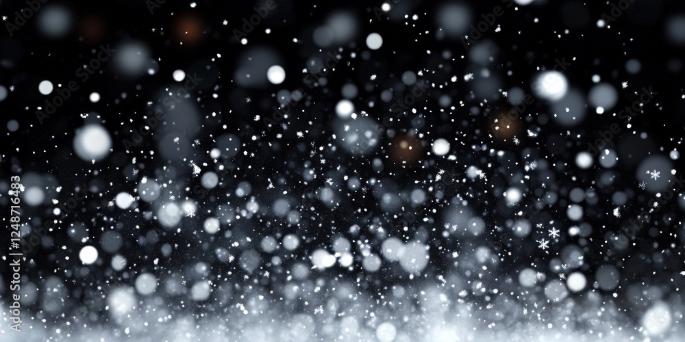 Poster snowflakes gently falling on a black background creating a beautiful winter scene with soft and ethe