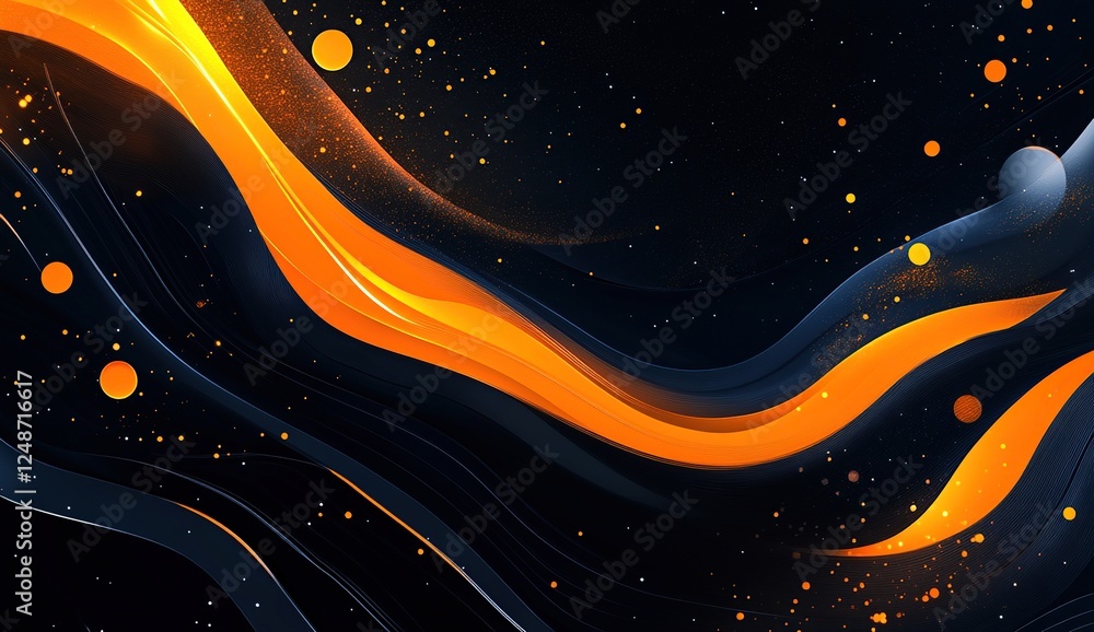 Aufkleber abstract orange and black waves flow dynamically with glowing particles, a stunning visual masterpie