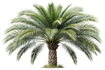 Isolated Phoenix palm tree with pinnate leaves, showcasing high detail against a white background.  Clean clipping path included.