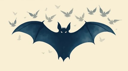 Naklejka premium Mysterious Bat Print with White Birds