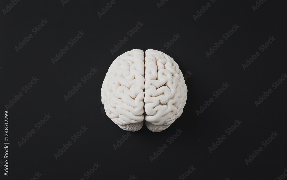 Poster a detailed view of a human brain model, highlighting its intricate structure and features against a 