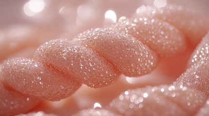 Twisted pink fabric, close-up, bokeh background, texture