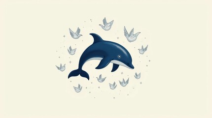 Playful Dolphin Print with White Birds
