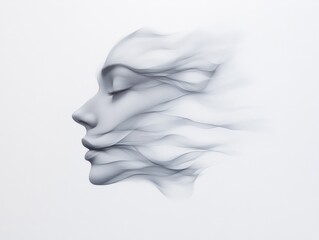 ethereal portrait of a woman's face dissolving into smoke