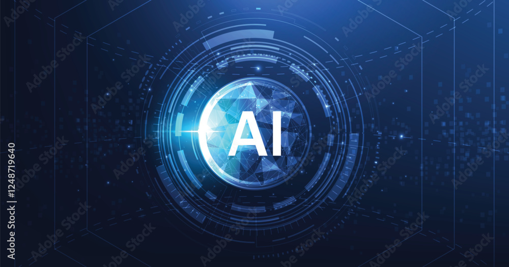 Poster Artificial intelligence(AI) concept.Graphic of a digital sphere  outline made from Triangle pattern, connecting on a dark blue background.