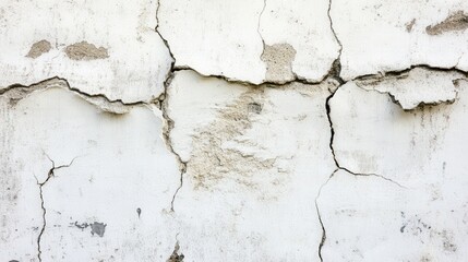 Fototapeta premium Detailed Close-up of a Weathered White Wall with Deep Cracks