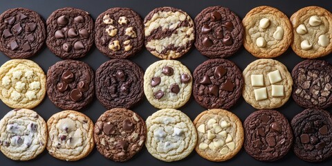 Overhead View of an Assortment of Freshly Baked Chocolate Chip, Shortbread, and Sugar Cookies