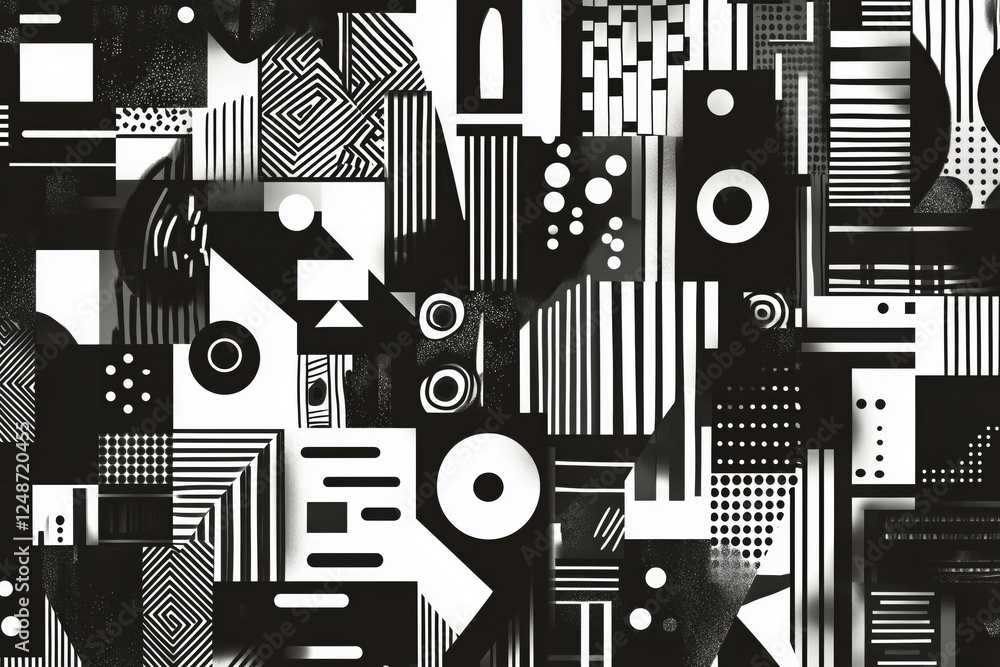 Poster abstract black and white geometric patterns create a striking visual experience in modern art