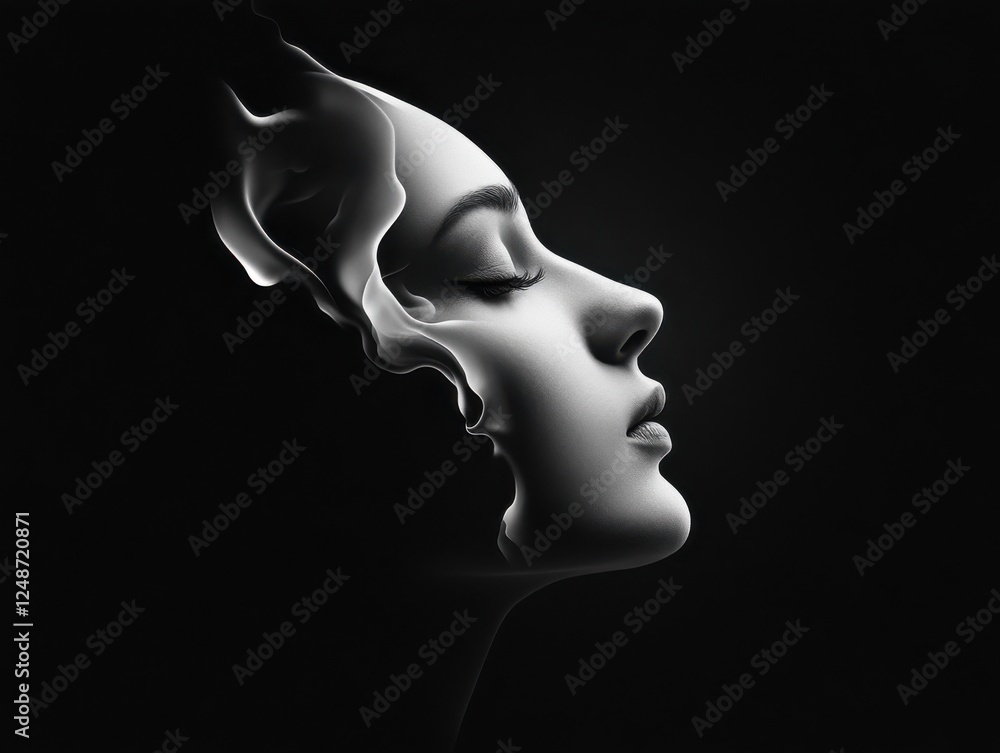 Aufkleber a serene silhouette of a face blending into ethereal forms, symbolizing introspection and tranquilit