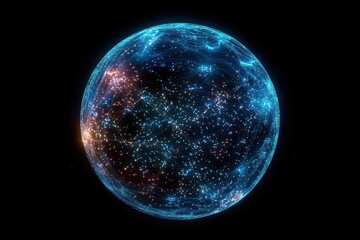 Fototapeta premium interconnected global network visualization with glowing connection points spanning continents, dynamic 3d sphere with data streams in deep space