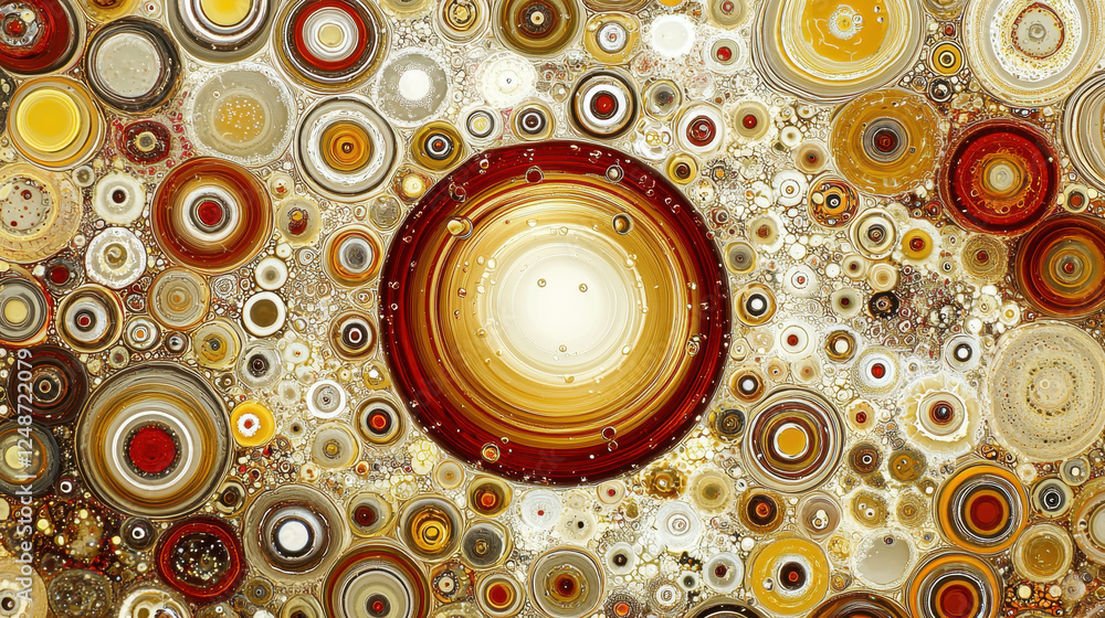 Poster close-up of swirling oil droplets on water creating mesmerizing patterns and textures with a cinemat