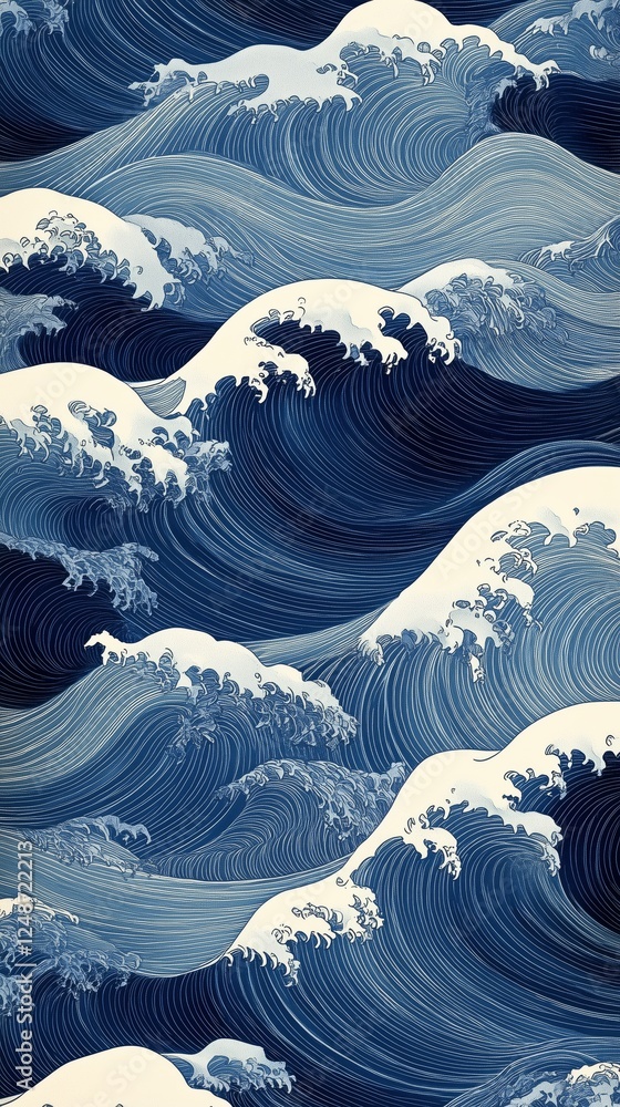 Aufkleber dynamic ocean waves create a mesmerizing pattern of blues and whites under soft light